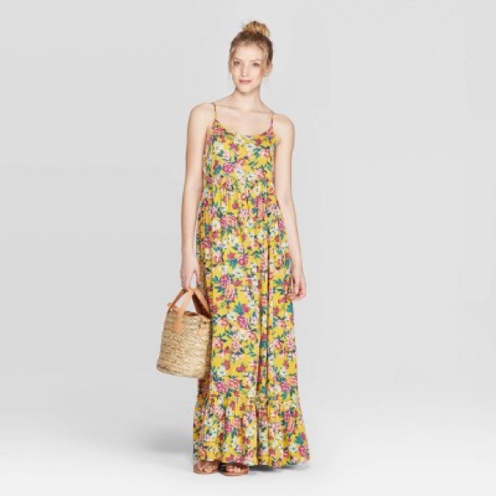 Target xhiliration floral yellow boho maxi dress